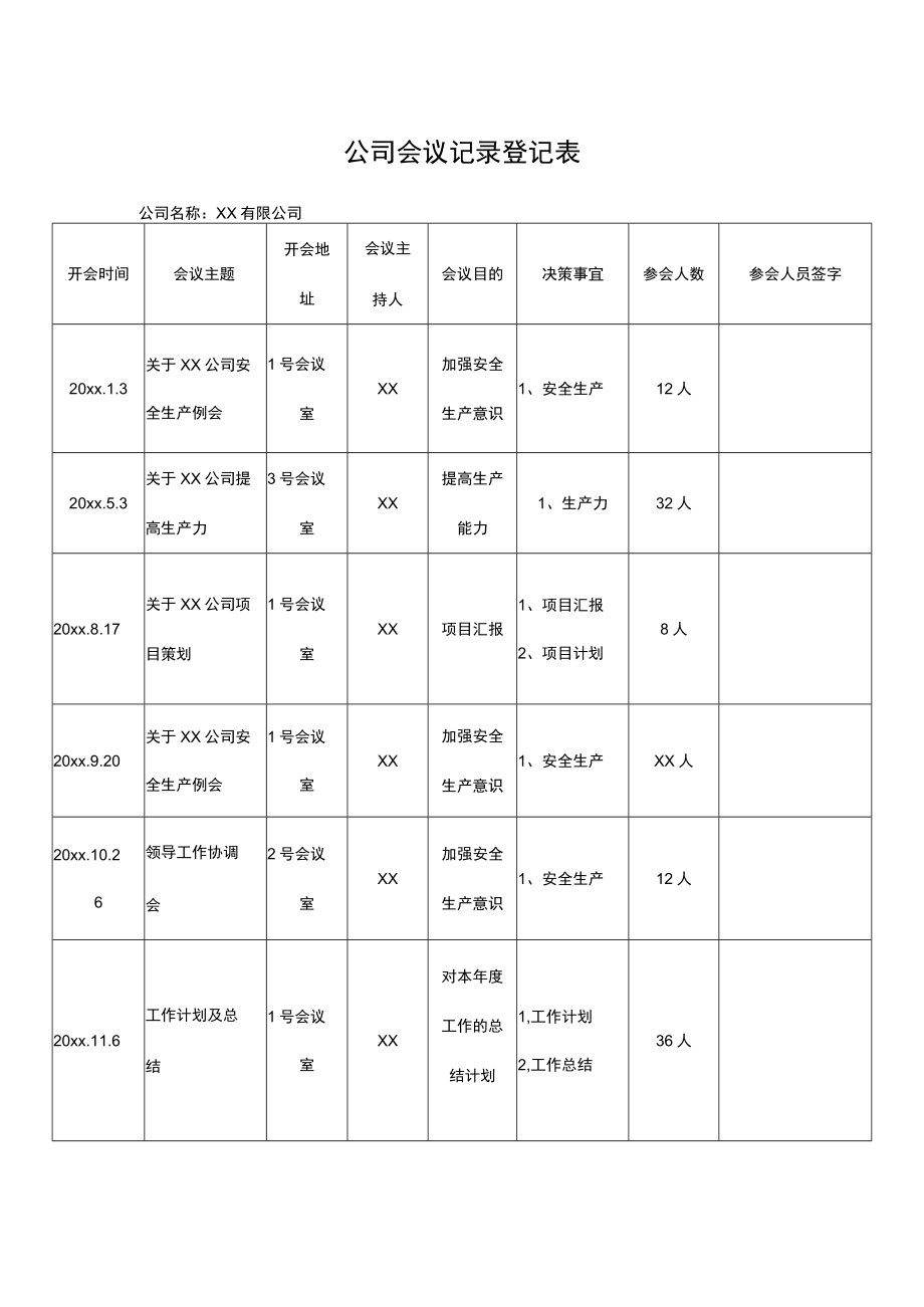 公司会议记录登记表.docx_第1页