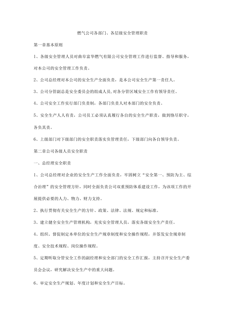 燃气公司各部门、各层级安全管理职责.docx_第1页