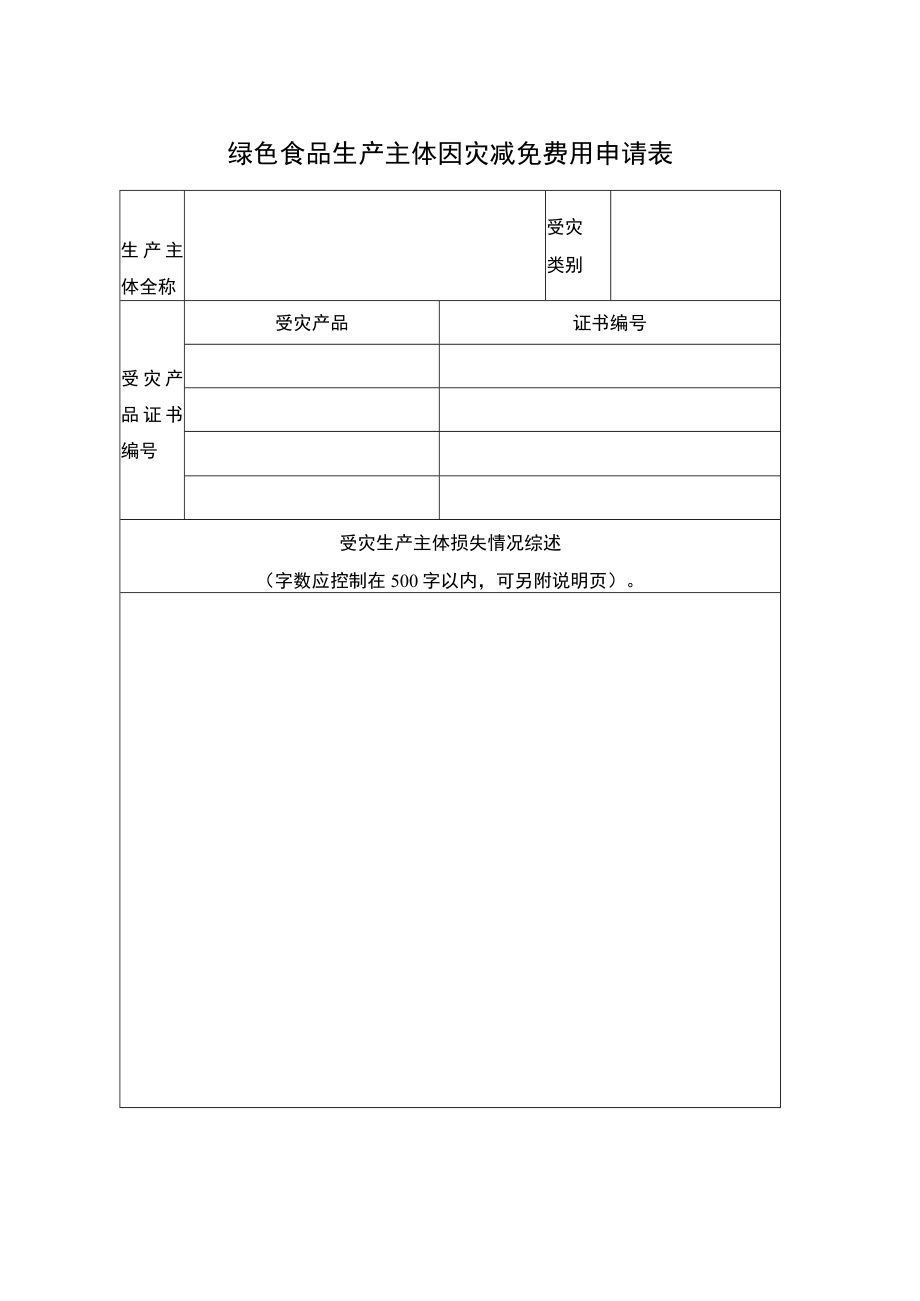 绿色食品生产主体因灾减免费用申请表.docx_第1页