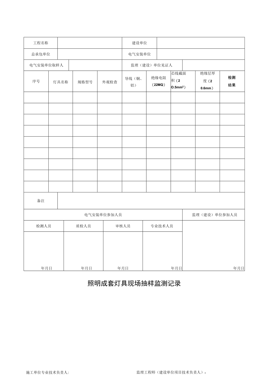 照明成套灯具现场抽样监测记录.docx_第1页