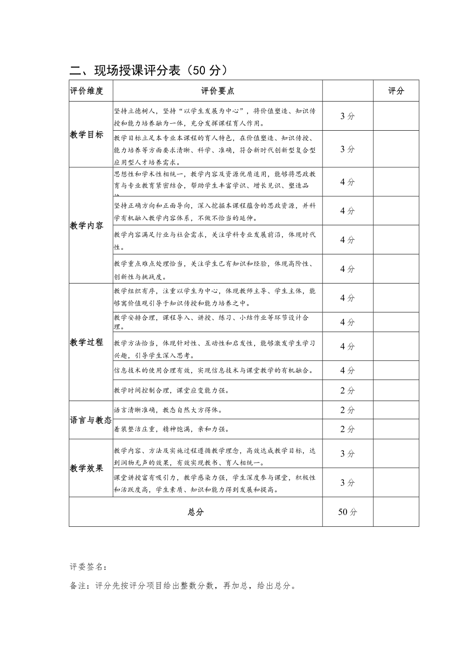 首届课程思政教学竞赛现场决赛评分表.docx_第2页