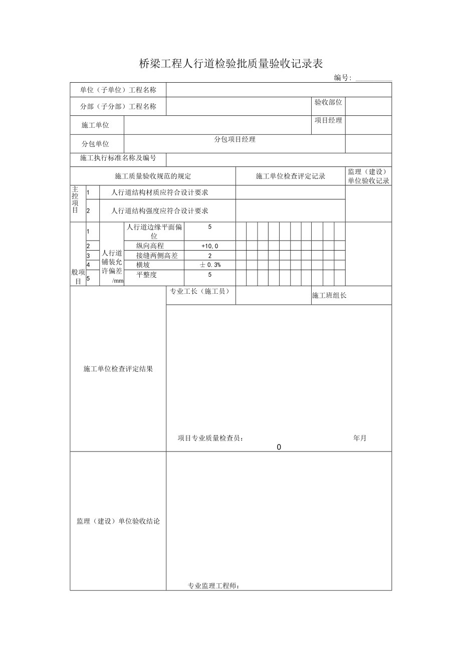 桥梁工程人行道检验批质量验收记录表.docx_第1页