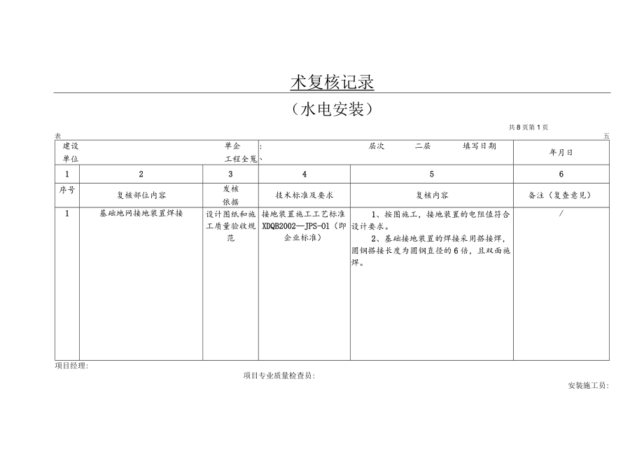 水电安装技术复核记录.docx_第1页