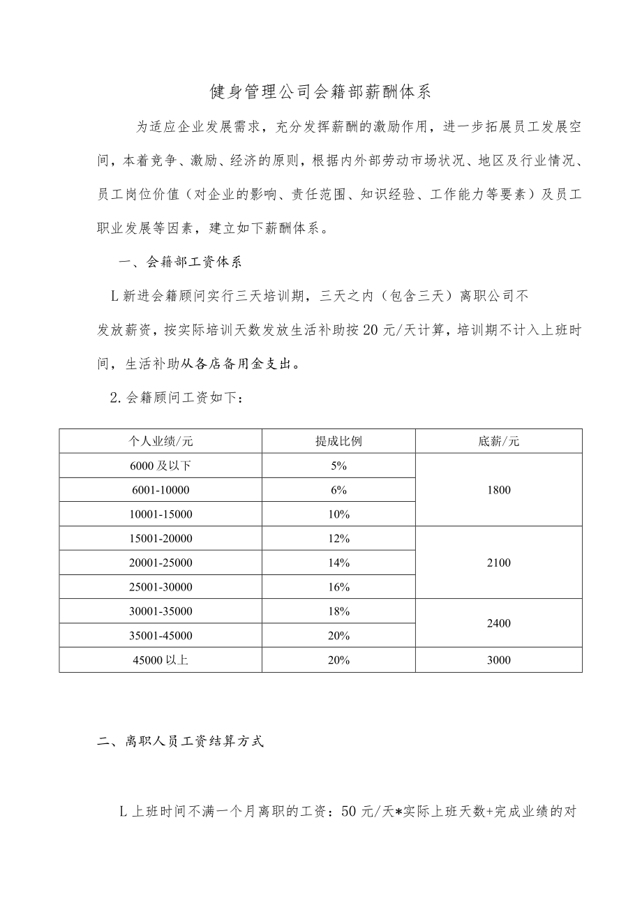 健身管理公司会籍部薪酬体系.docx_第1页