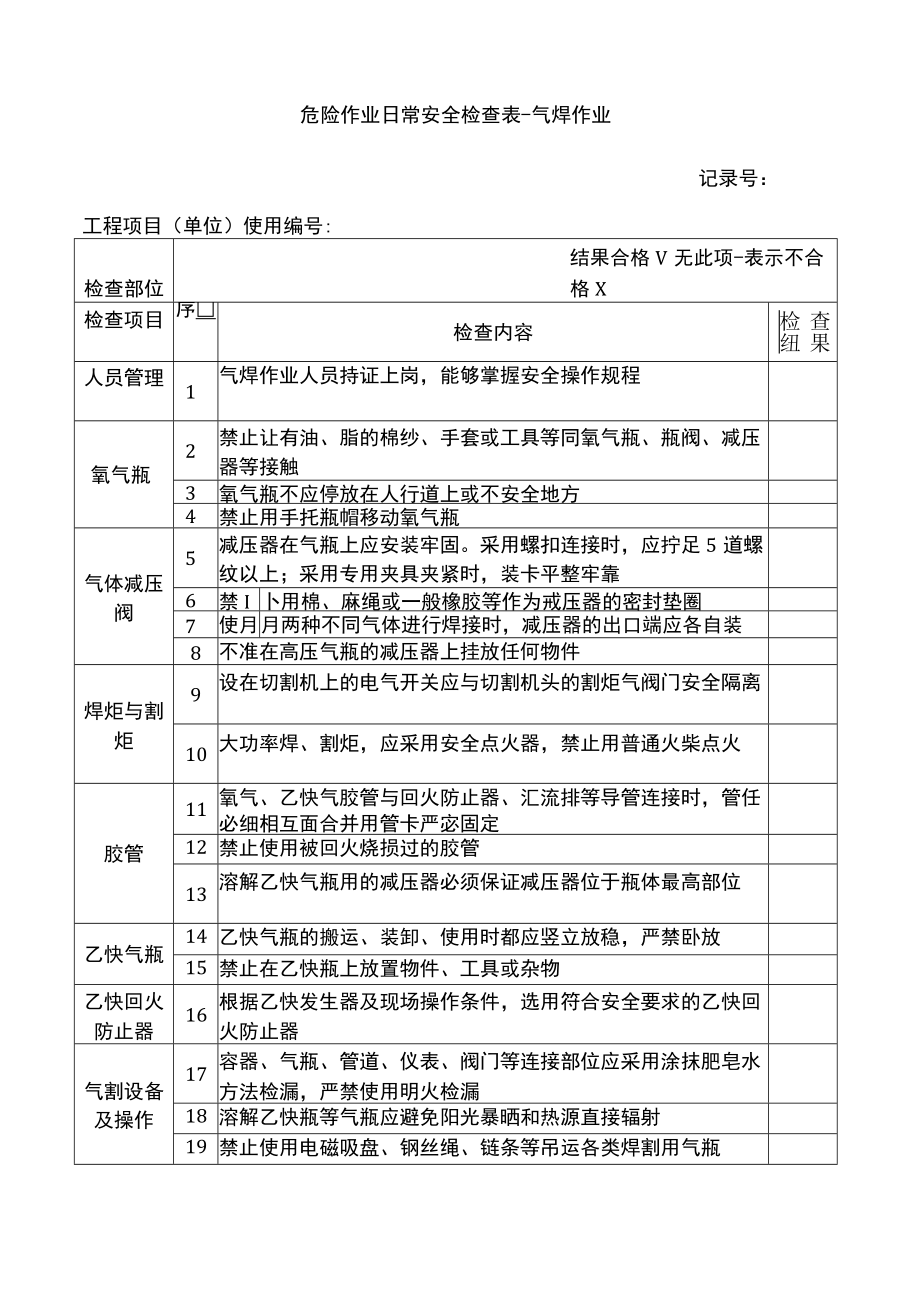 气焊作业安全检查表.docx_第1页