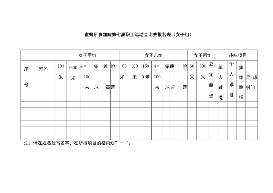 蜜蜂所参加院第七届职工运动会比赛报名表男子组.docx_第2页