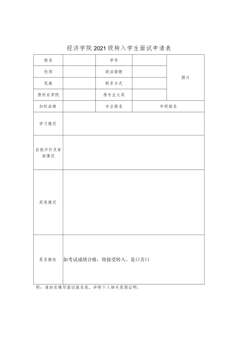 经济学院2021级转入学生面试申请表.docx_第1页