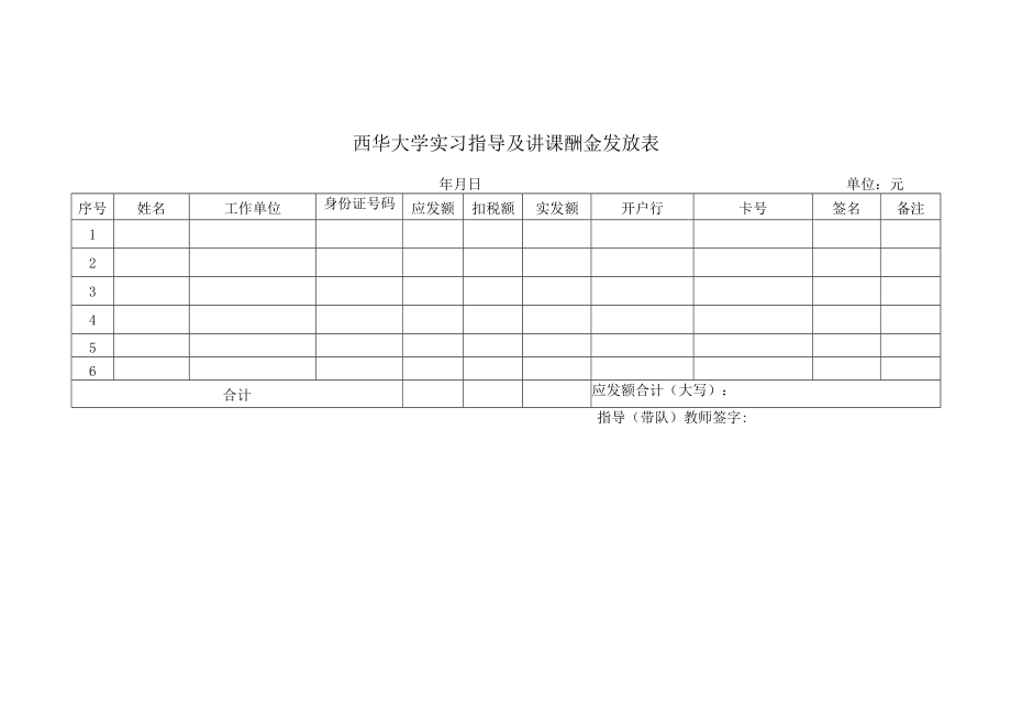 西华大学实习指导及讲课酬金发放表.docx_第1页