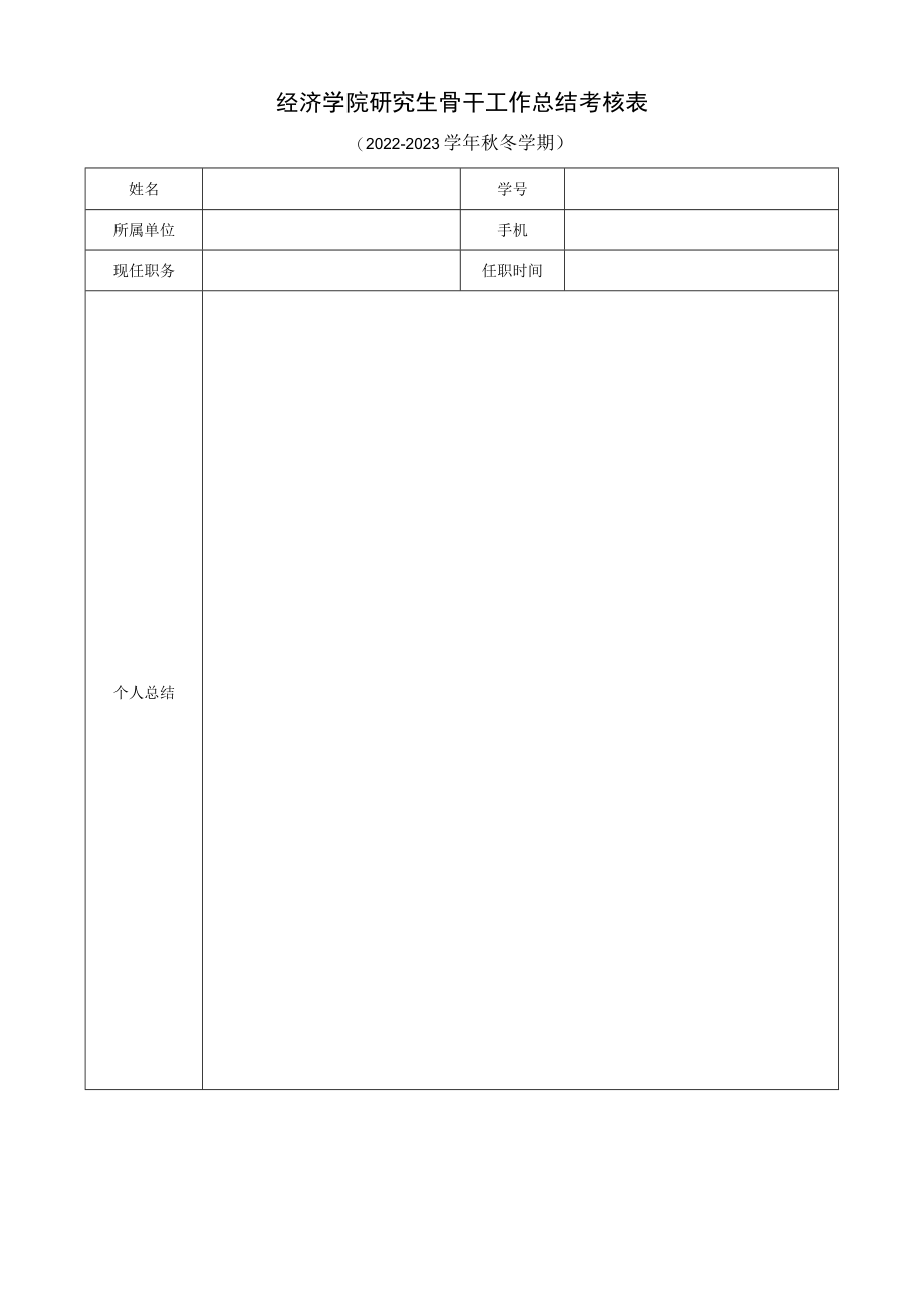 经济学院研究生骨干工作总结考核表.docx_第1页