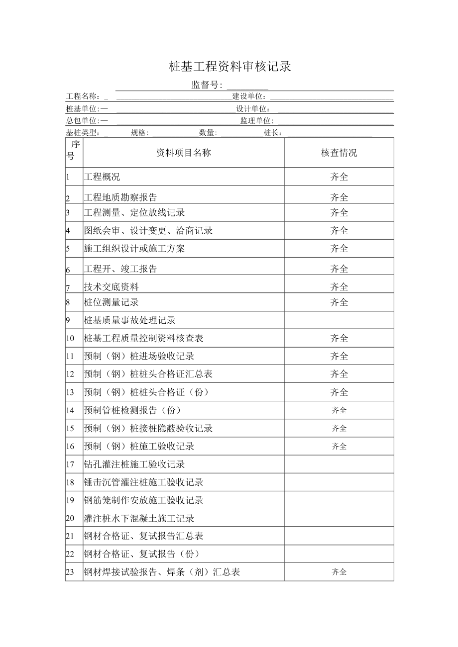 桩基工程资料审核记录.docx_第1页