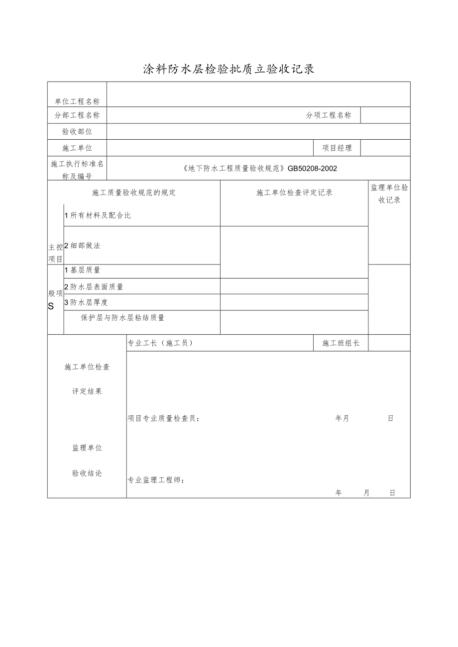 涂料防水层检验批质量验收记录.docx_第1页