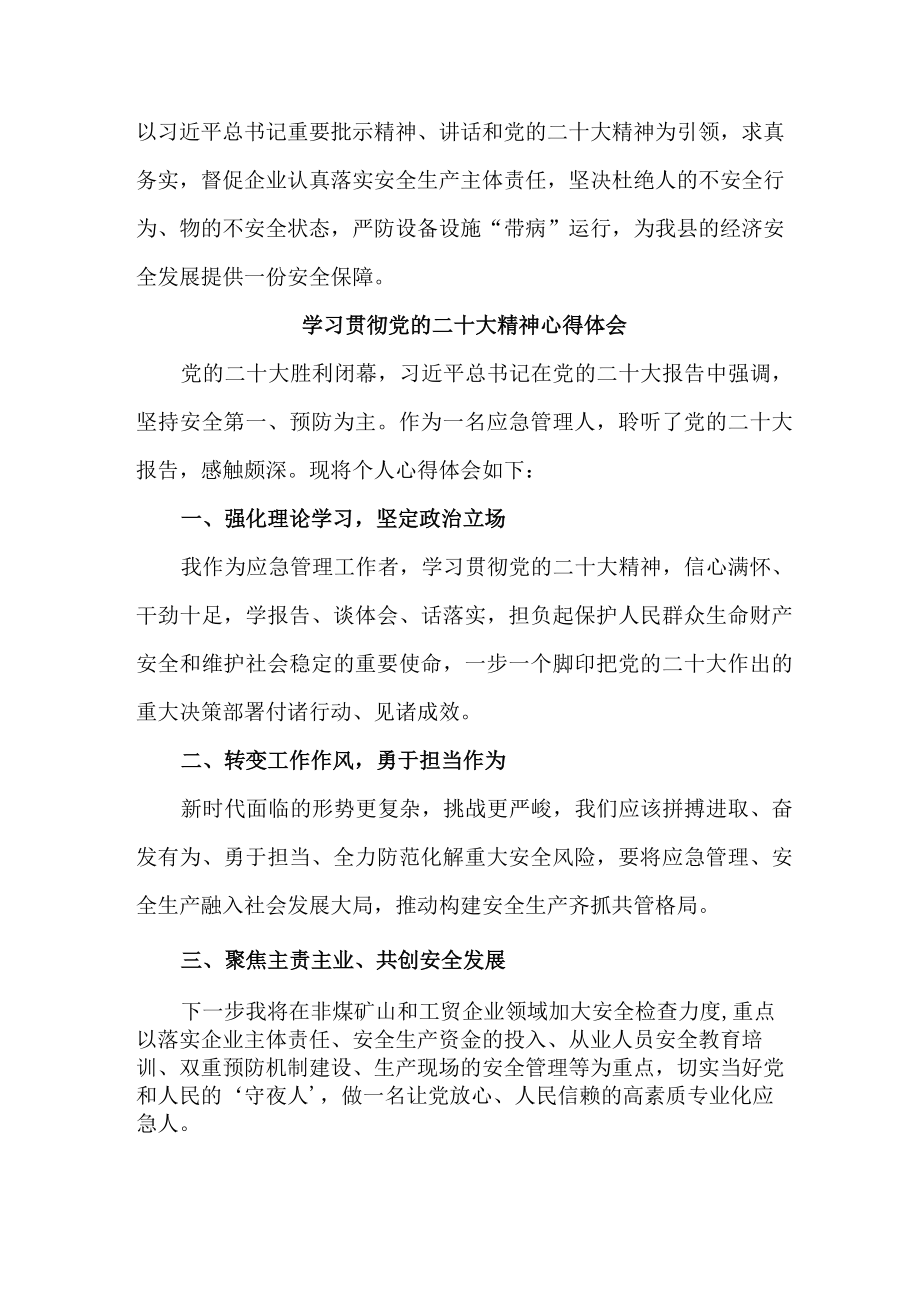 应急管理局副书记学习贯彻党的二十大精神心得体会三篇.docx_第2页