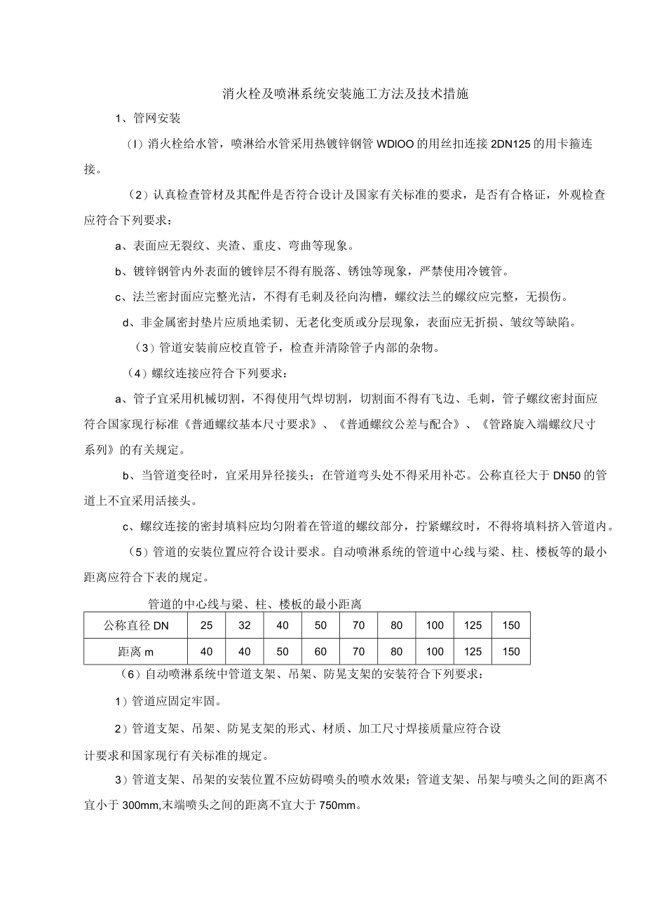 消火栓及喷淋系统安装施工方法及技术措施.docx_第1页