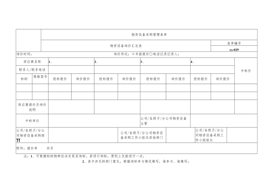 物资设备询价汇总表.docx_第1页