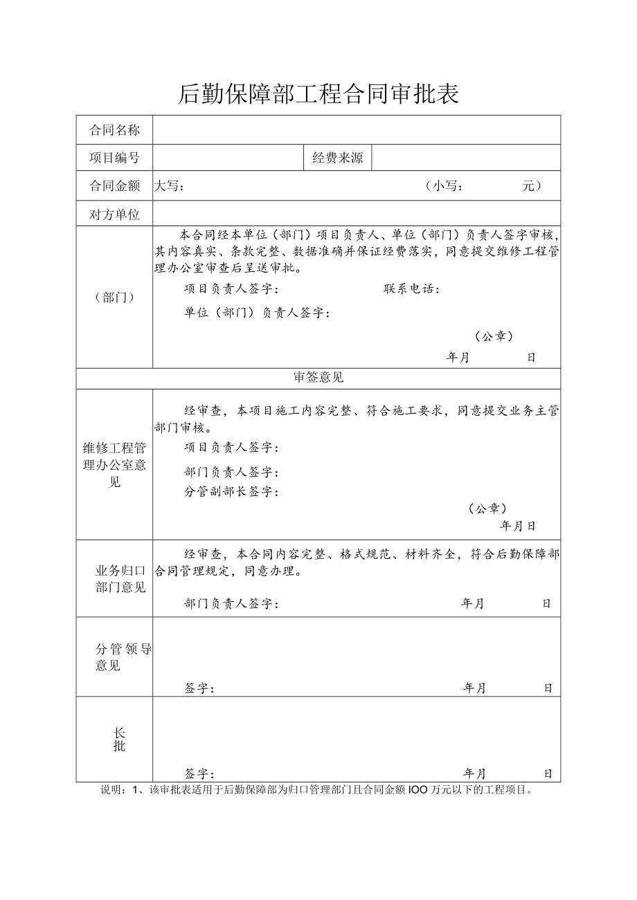 后勤保障部工程合同审批表.docx_第1页