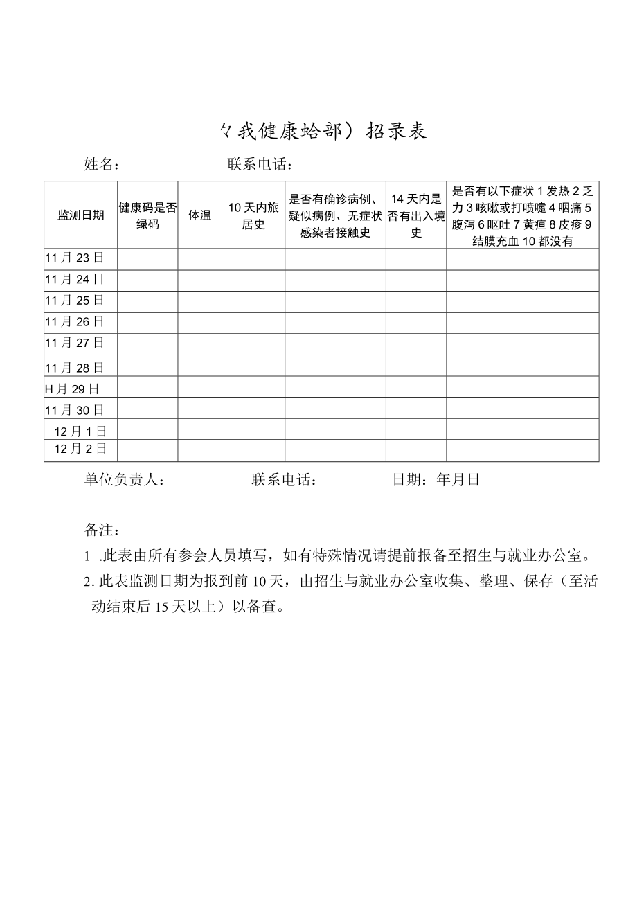 自我健康监测记录表.docx_第1页