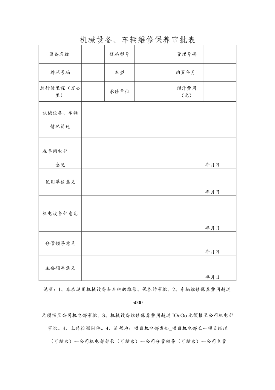 机械设备、车辆维修保养审批表.docx_第1页