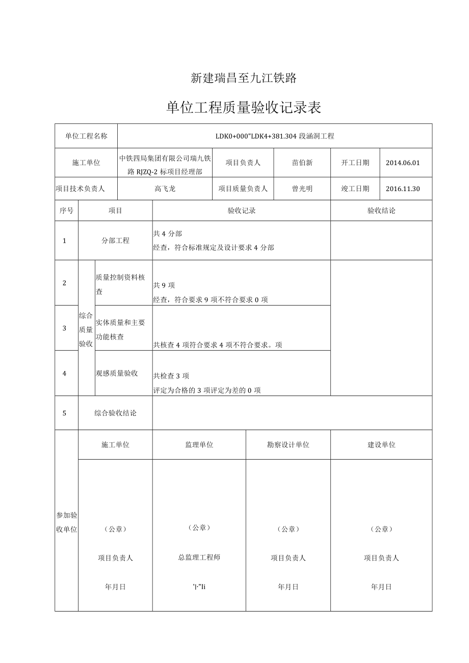 涵洞单位工程验收记录表.docx_第1页