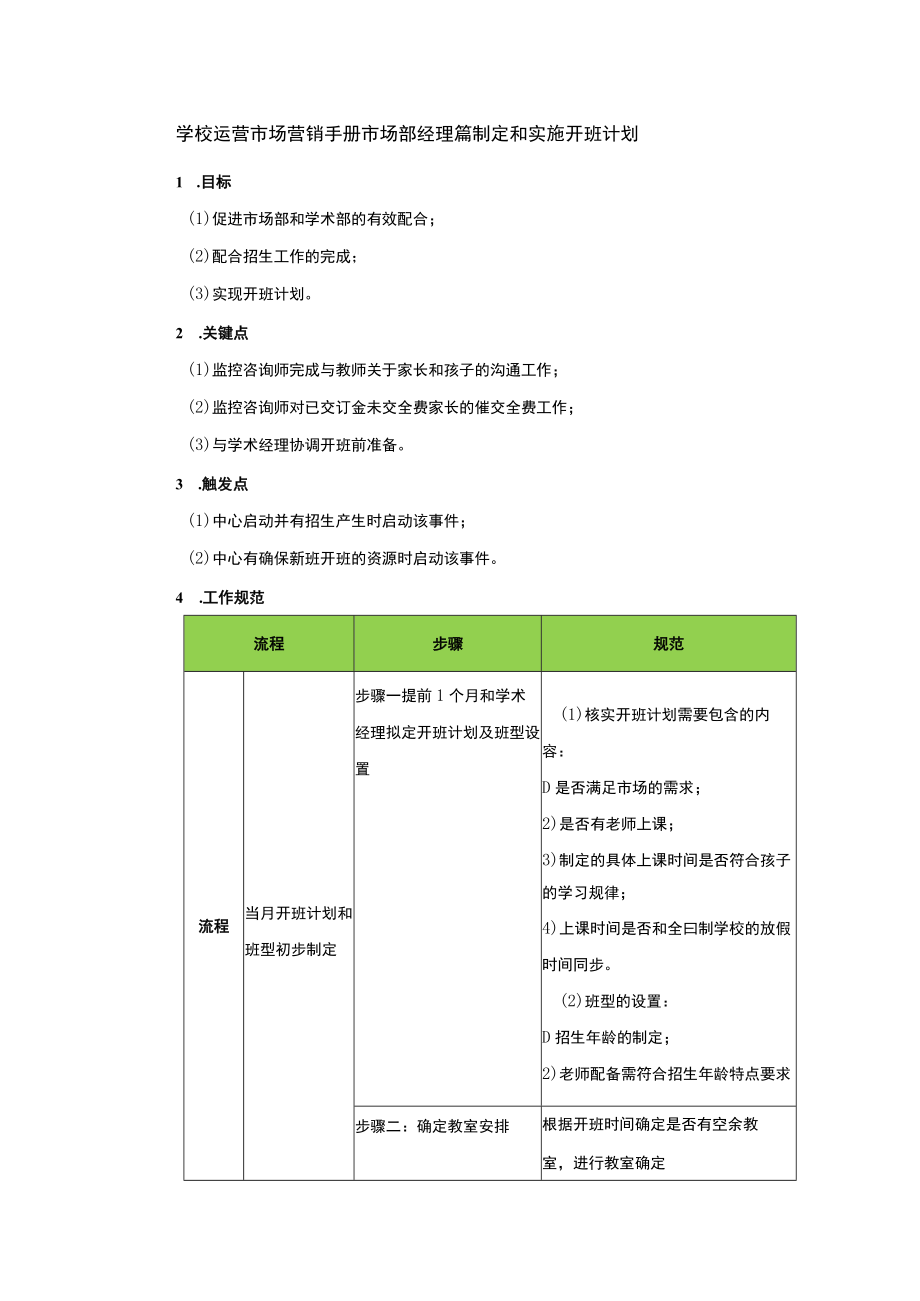 学校运营市场营销手册市场部经理篇制定和实施开班计划.docx_第1页