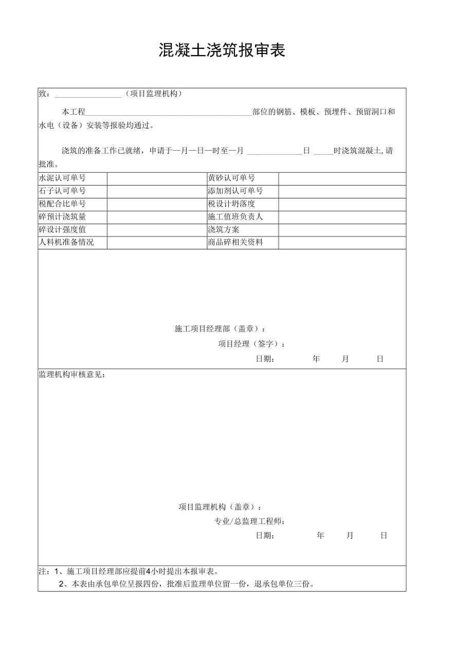 混凝土浇筑报审表.docx_第1页