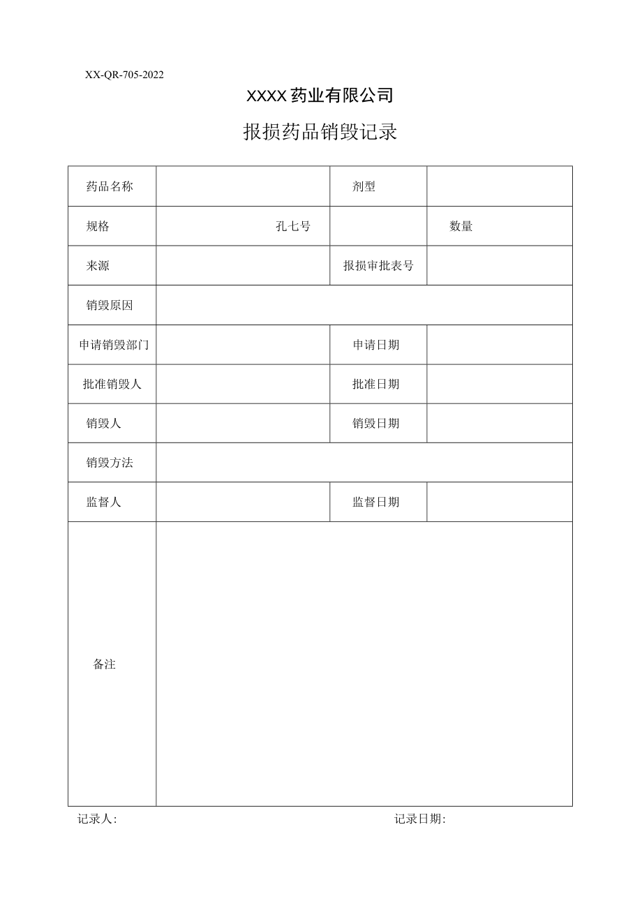 报损药品销毁记录.docx_第1页