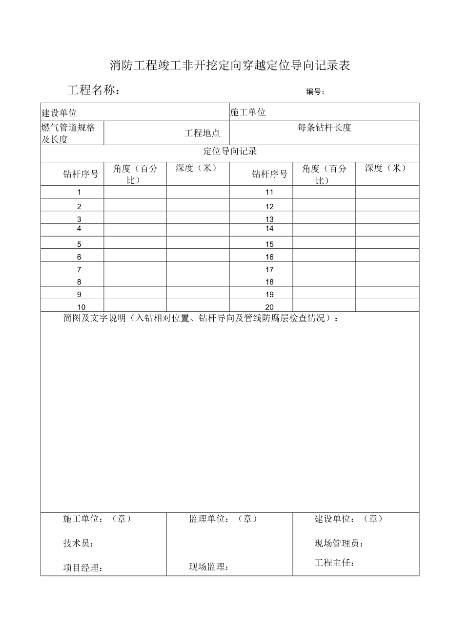 消防工程竣工非开挖定向穿越定位导向记录表.docx_第1页