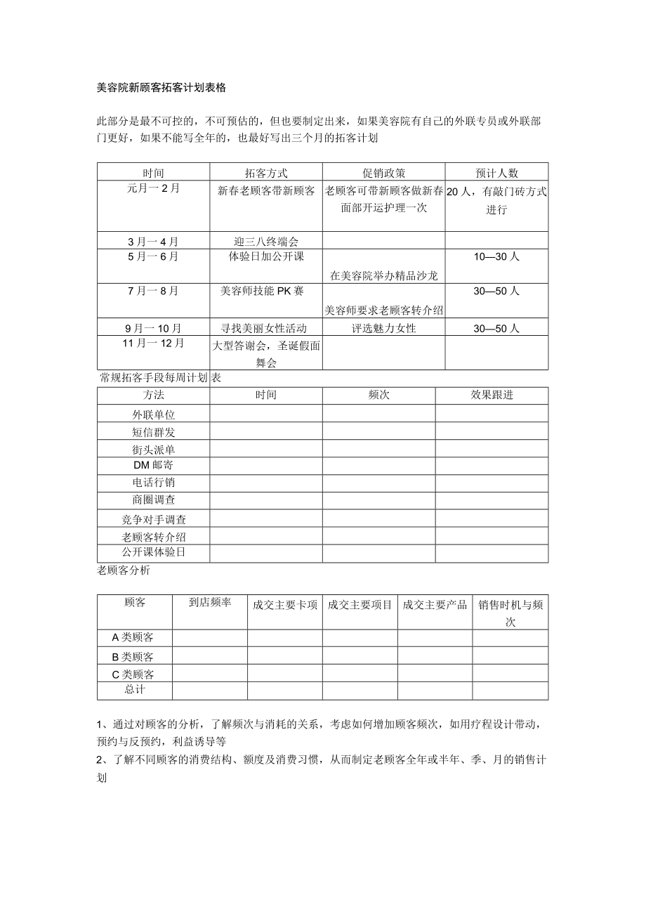 美容院新顾客拓客计划表格.docx_第1页