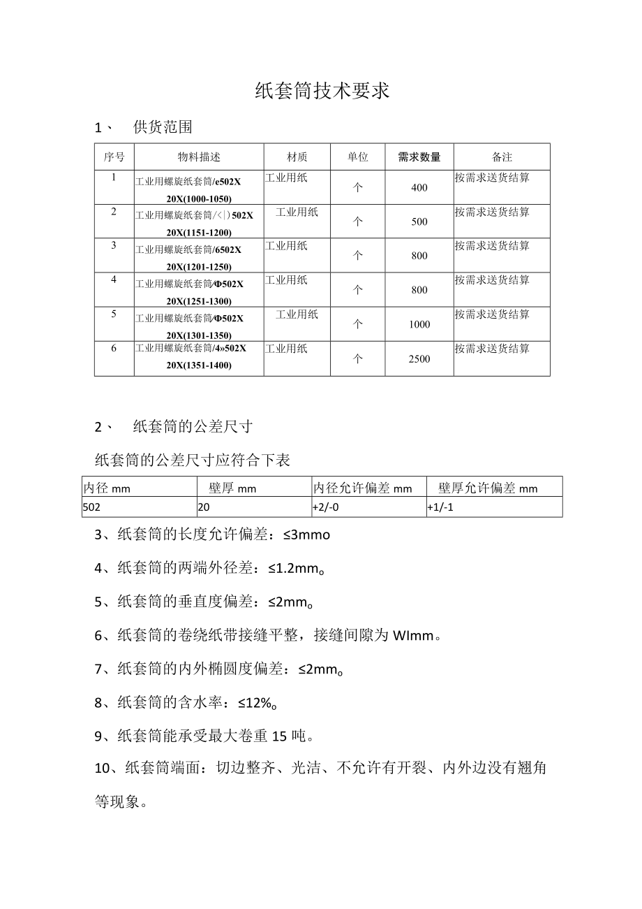 纸套筒技术要求.docx_第1页