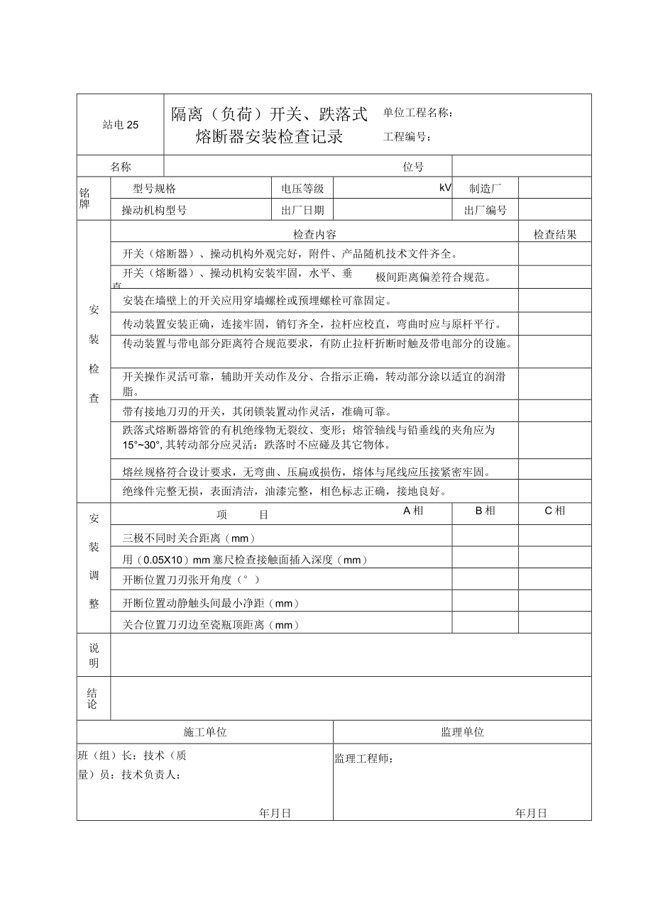 站电25 隔离（负荷）开关、跌落式熔断器检查记录.docx_第1页