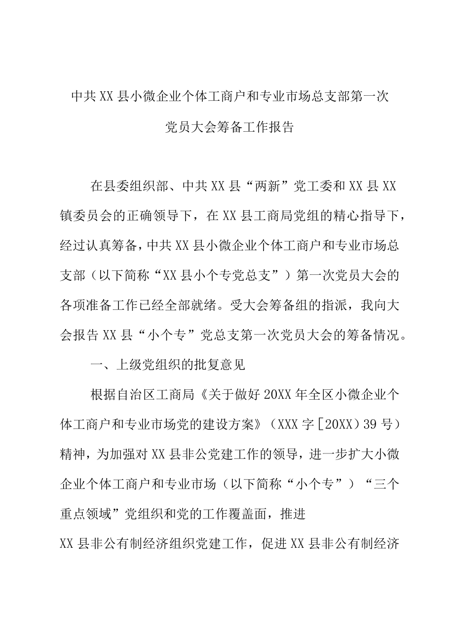 XX总支部第一次党员大会筹备工作报告.docx_第1页