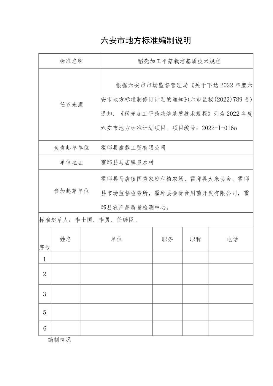 稻壳加工平菇栽培基质技术规程编制说明.docx_第1页