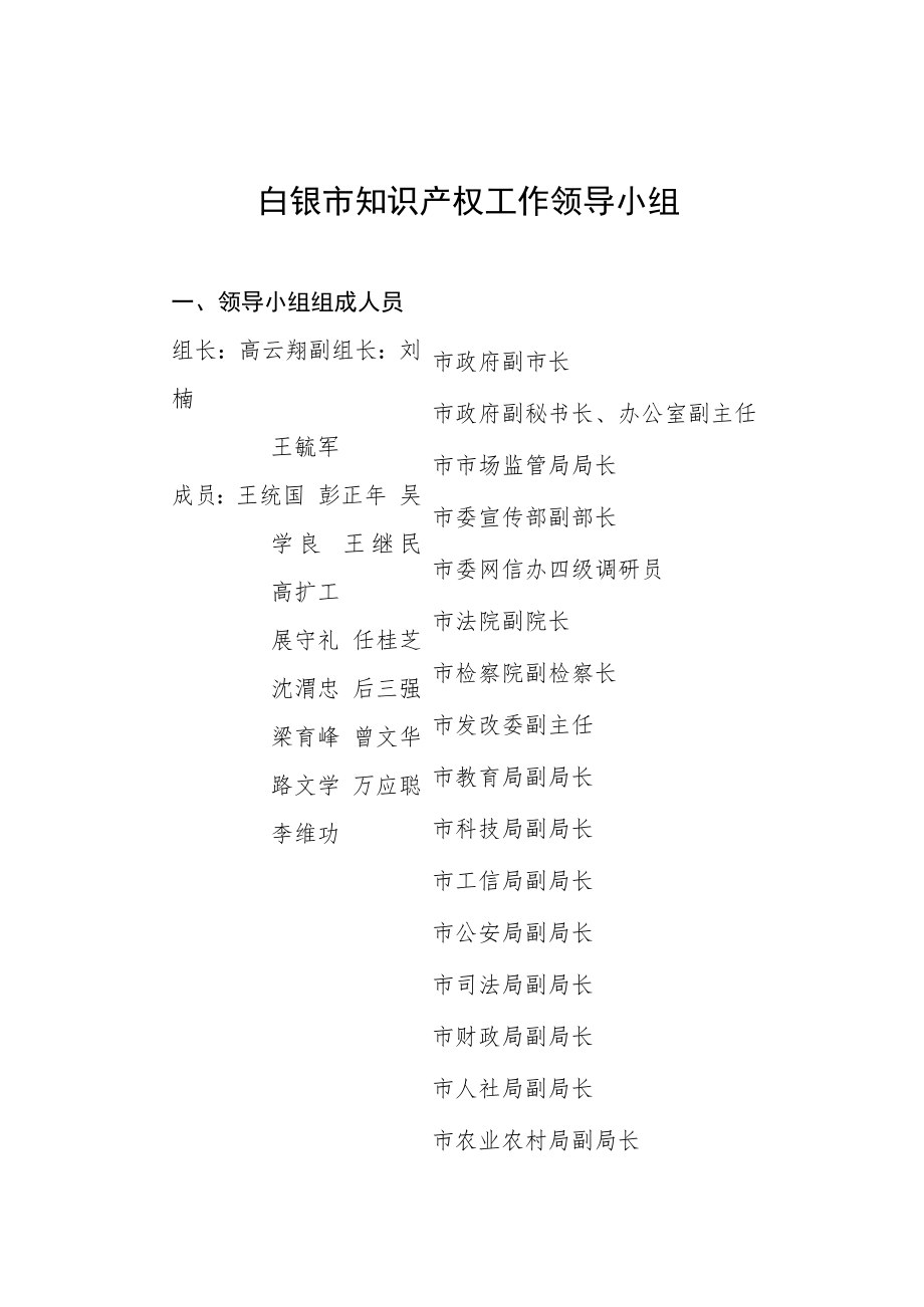 白银市知识产权工作领导小组.docx_第1页