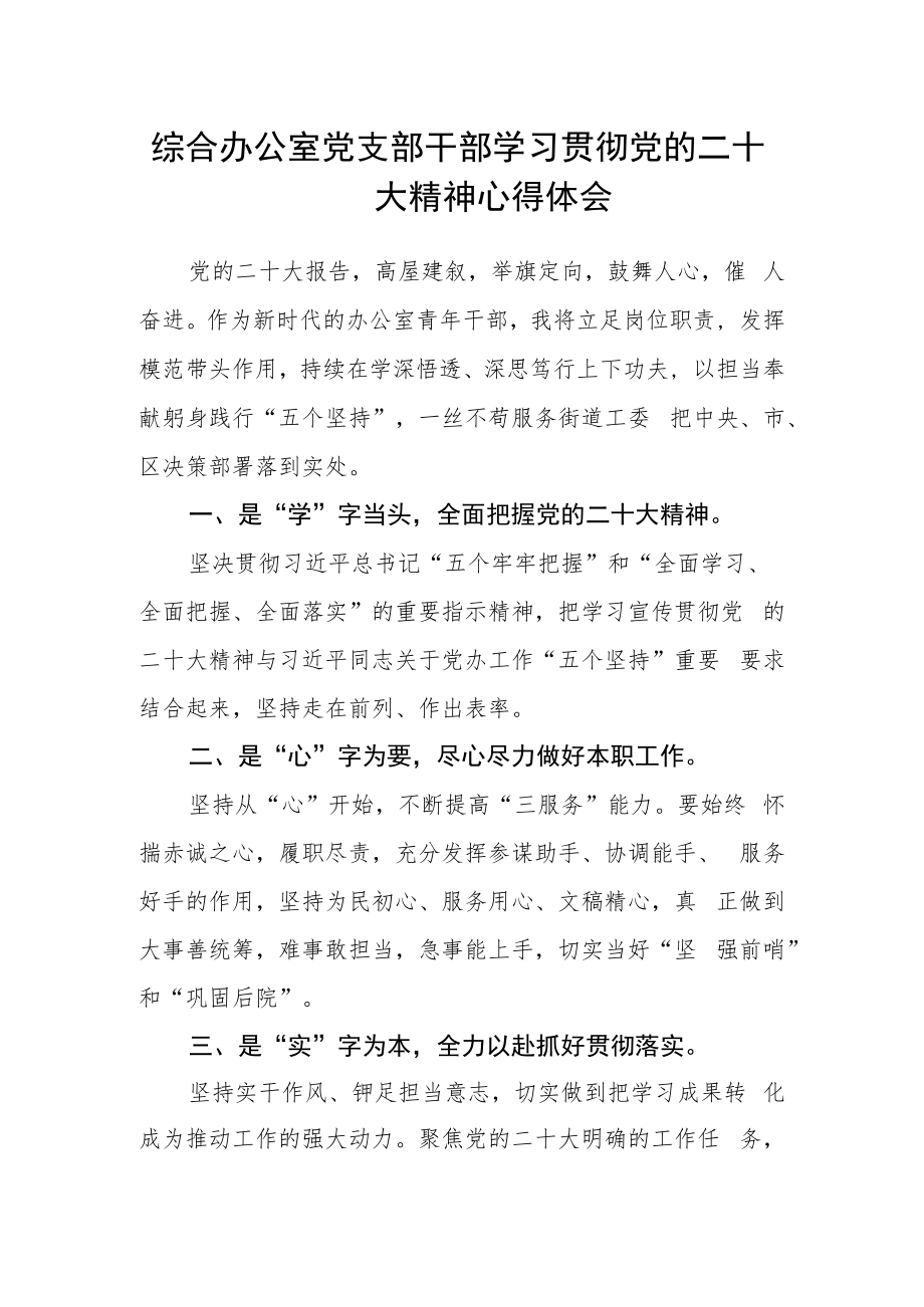 综合办公室党支部干部学习贯彻党的二十大精神心得体会.docx_第1页