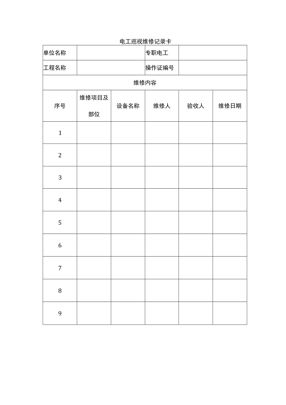 电工巡视维修记录卡.docx_第1页