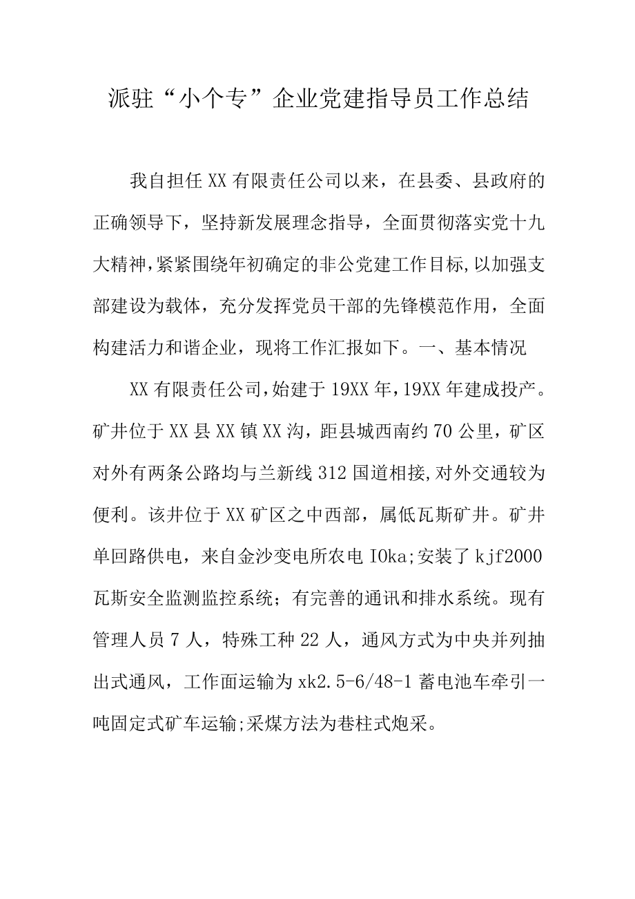 派驻小个专企业党建指导员工作总结.docx_第1页