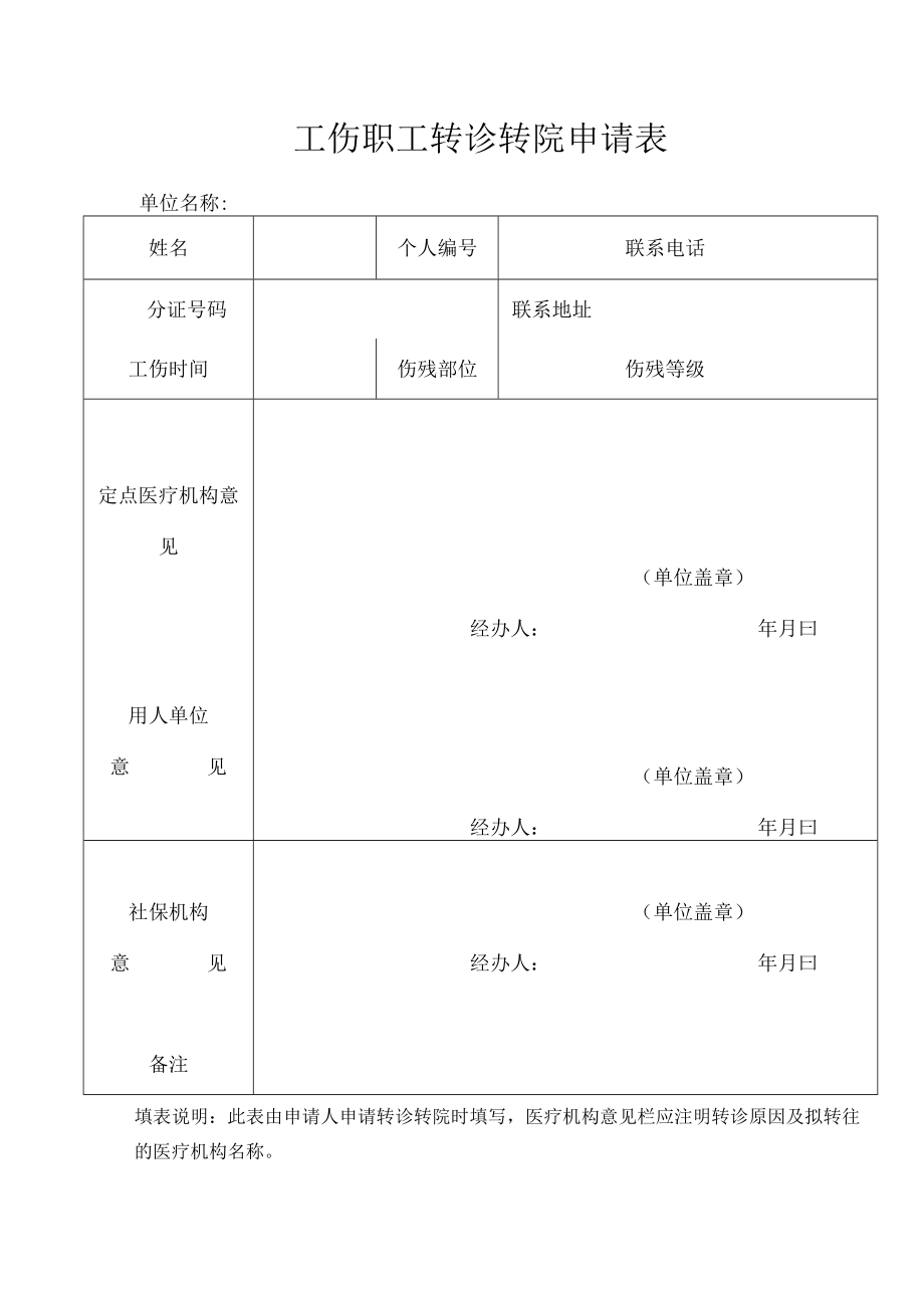 工伤职工转诊转院申请表.docx_第1页