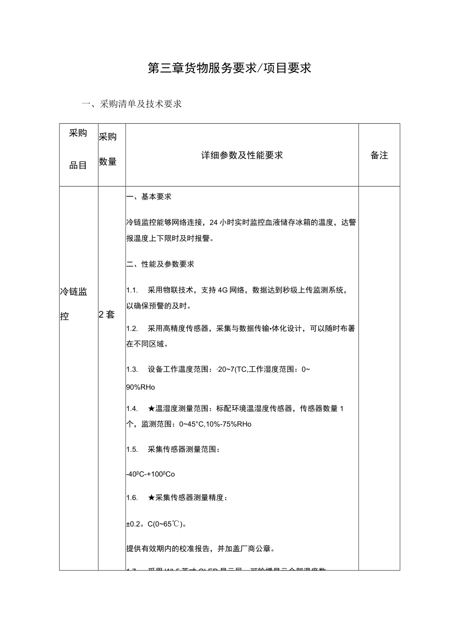 第三章货物服务要求项目要求采购清单及技术要求.docx_第1页