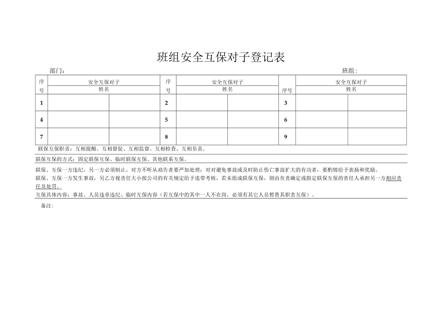 班组安全互保对子登记表.docx_第1页