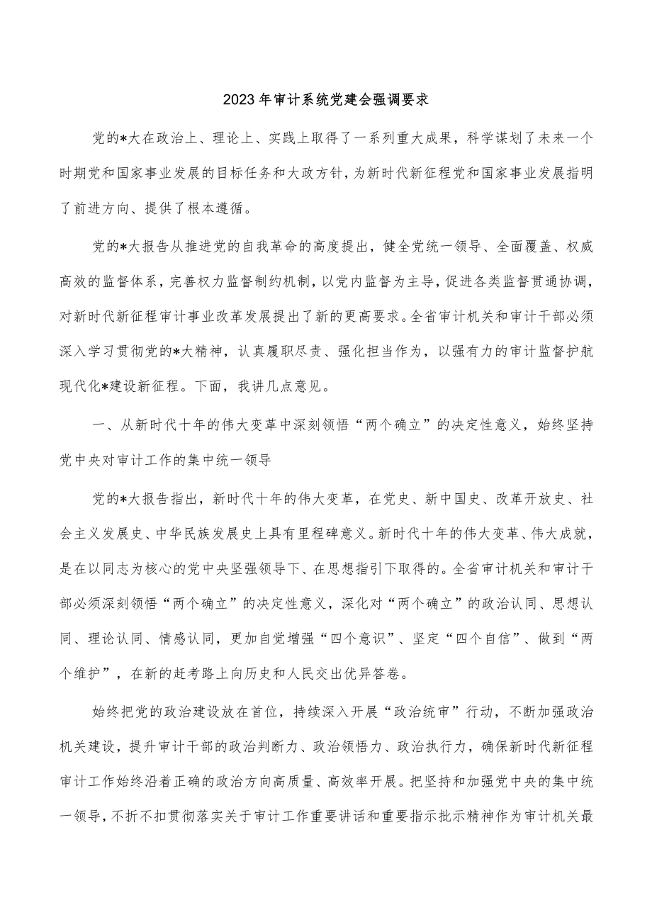 2023年审计系统党建会强调要求.docx_第1页