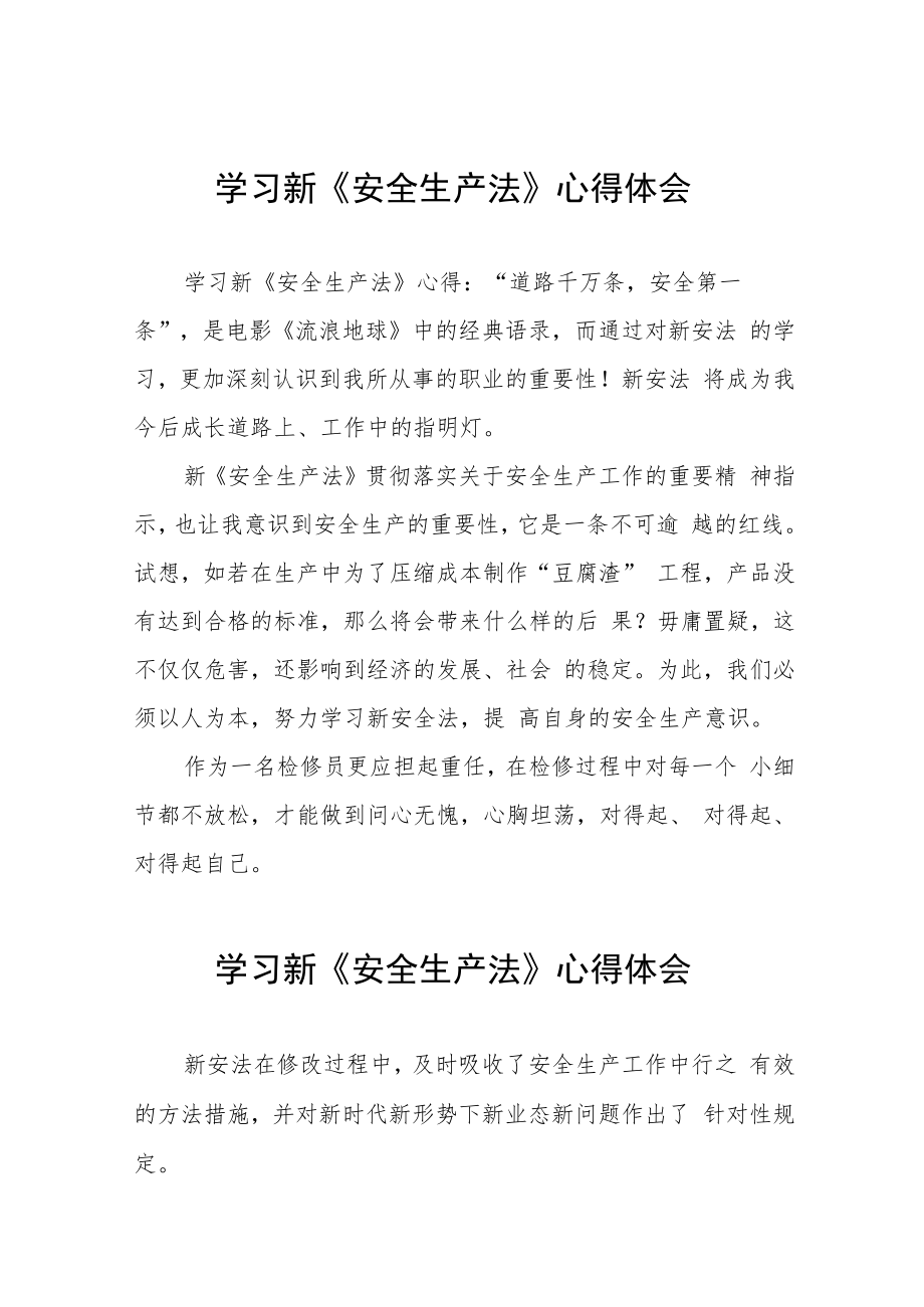 铁路检修员学习新《安全生产法》心得体会十篇.docx_第1页