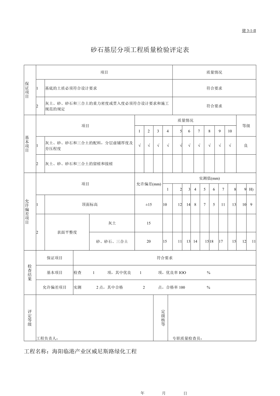 砂石分项工程质量检验评定表.docx_第1页