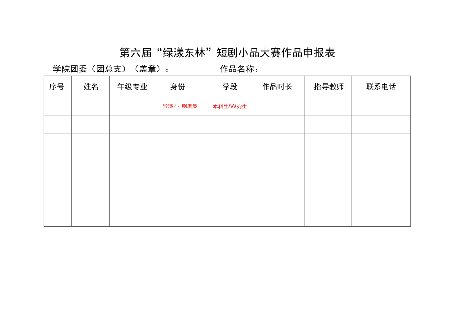 第六届“绿漾东林”短剧小品大赛作品申报表.docx_第1页