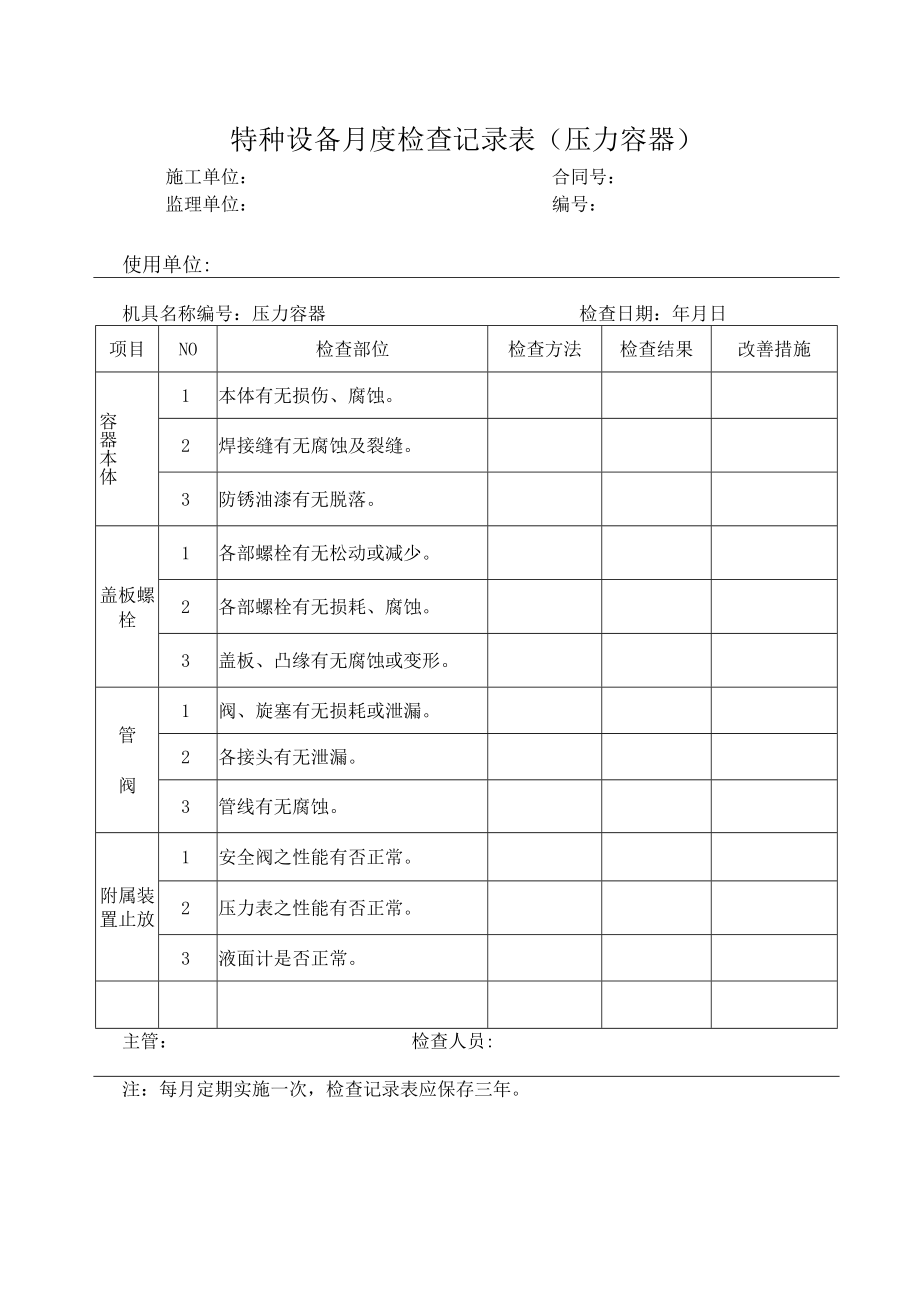 特种设备月度检查记录表（压力容器）.docx_第1页