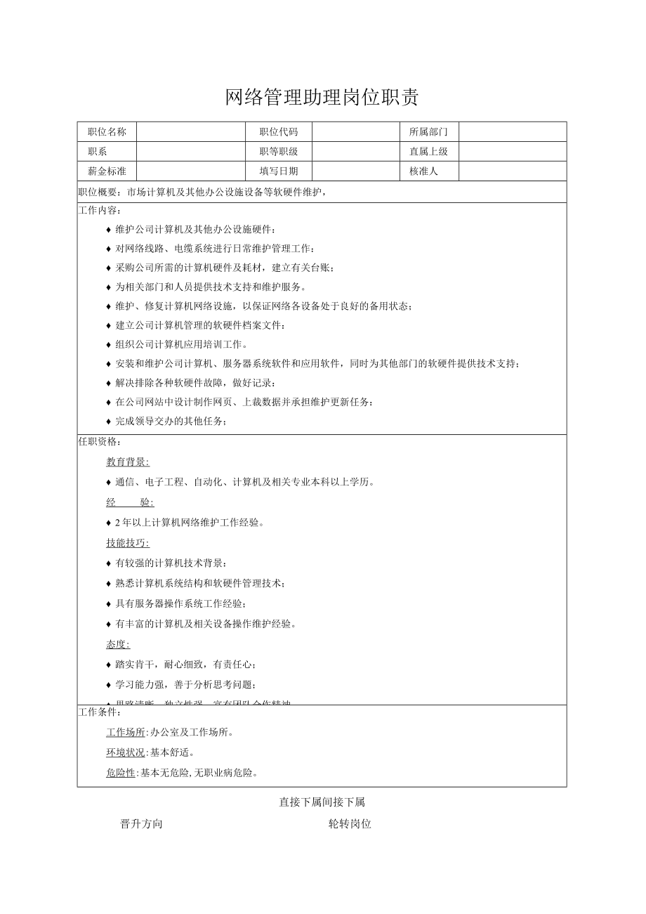 网络管理助理岗位职责.docx_第1页