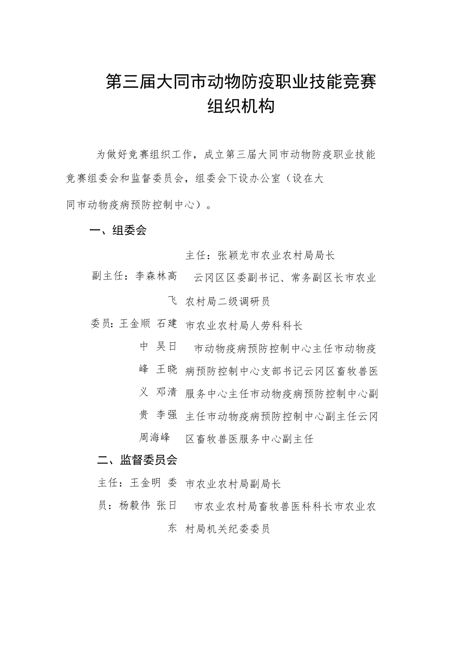 第三届大同市动物防疫职业技能竞赛组织机构.docx_第1页