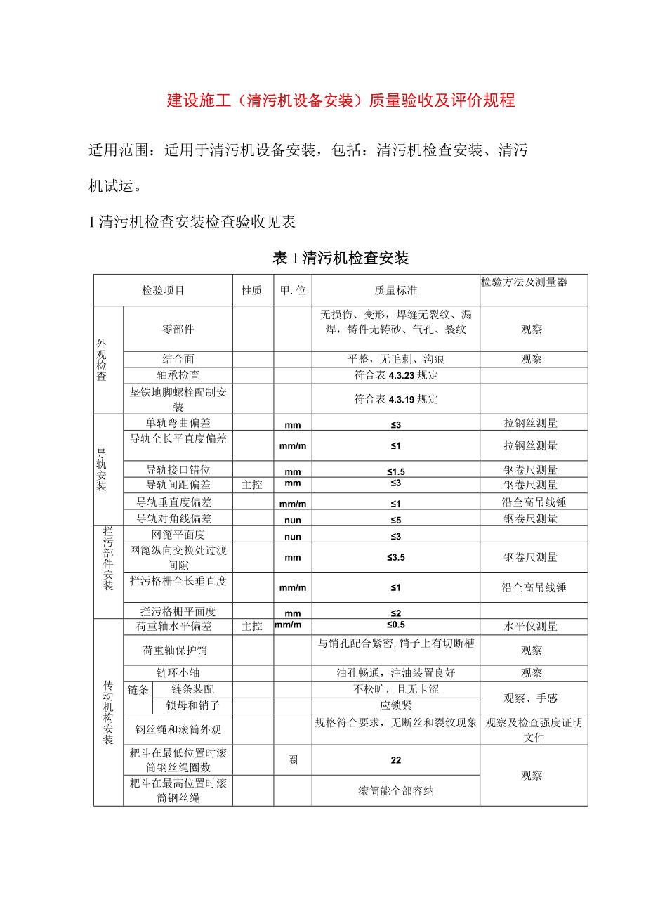 电力建设施工（清污机设备安装）质量验收及评价规程.docx_第1页