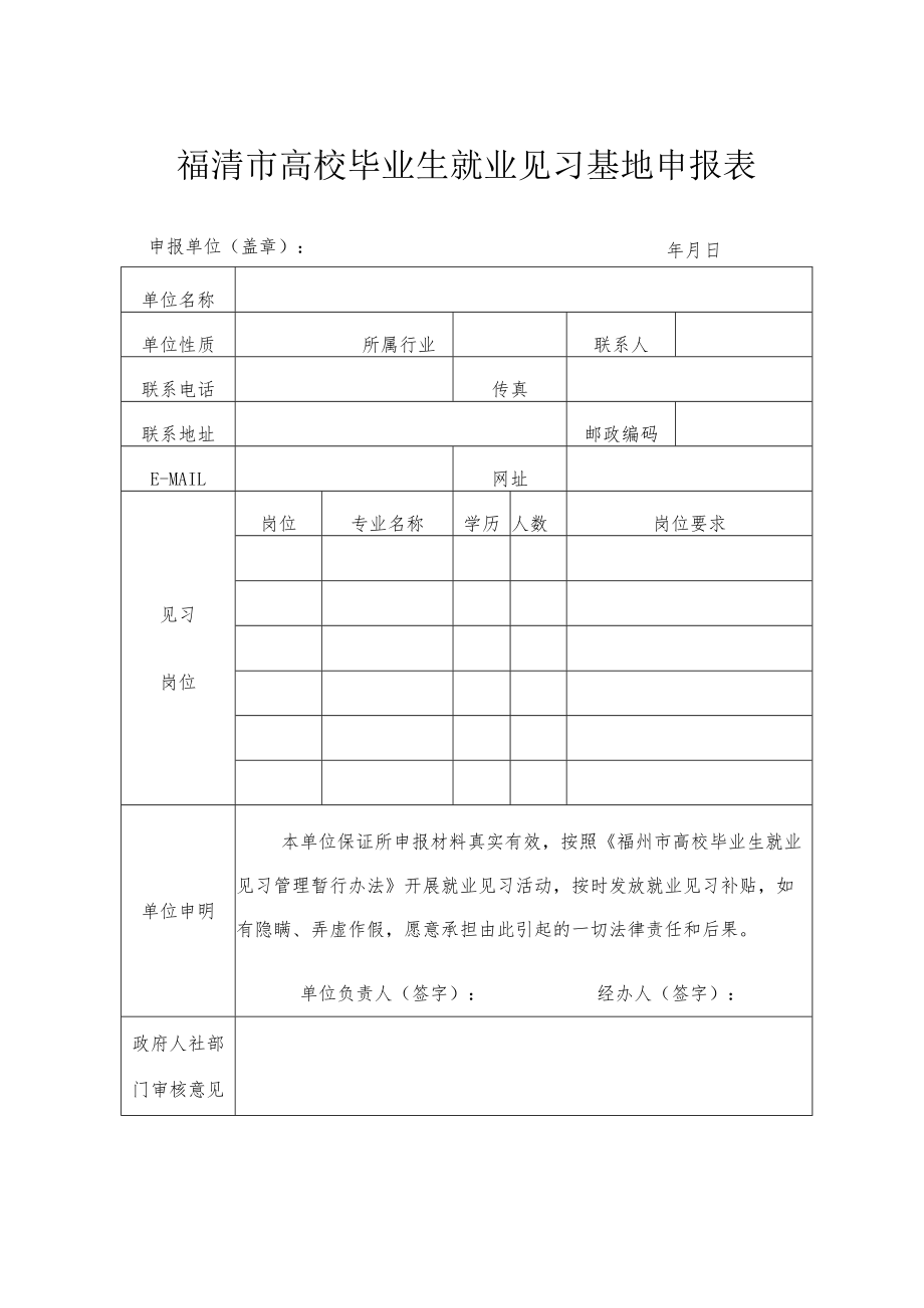 福清市高校毕业生就业见习基地申报表.docx_第1页