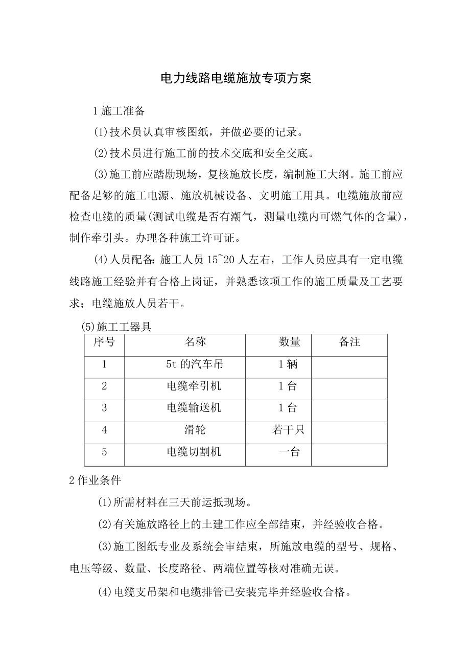 电力线路电缆施放专项方案.docx_第1页