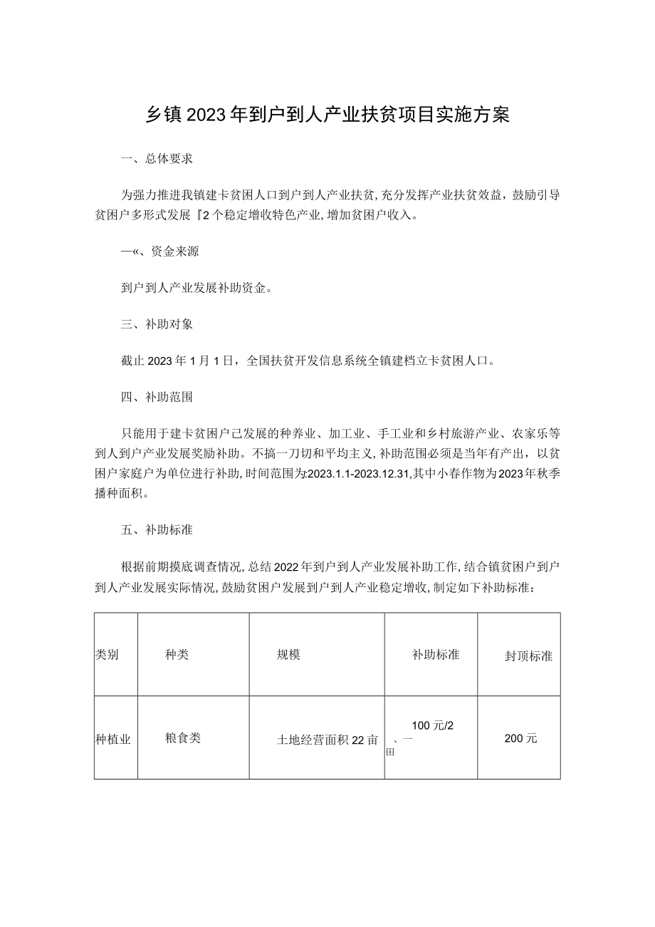 乡镇2023年到户到人产业扶贫项目实施方案.docx_第1页