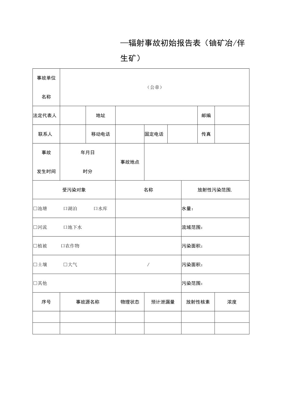 辐射事故初始报告表（铀矿冶伴生矿）.docx_第1页